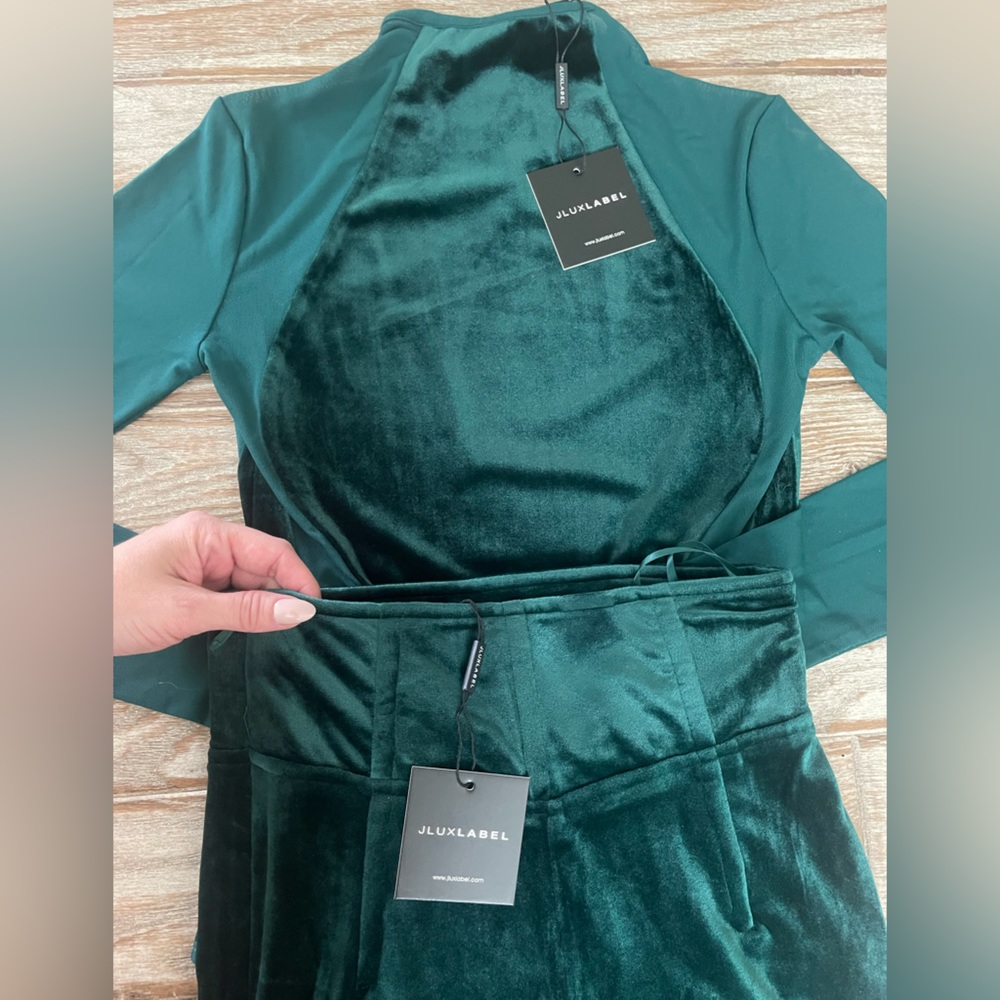 J Lux Label Emerald Bodysuit and High Waisted Pants Set BNWT
